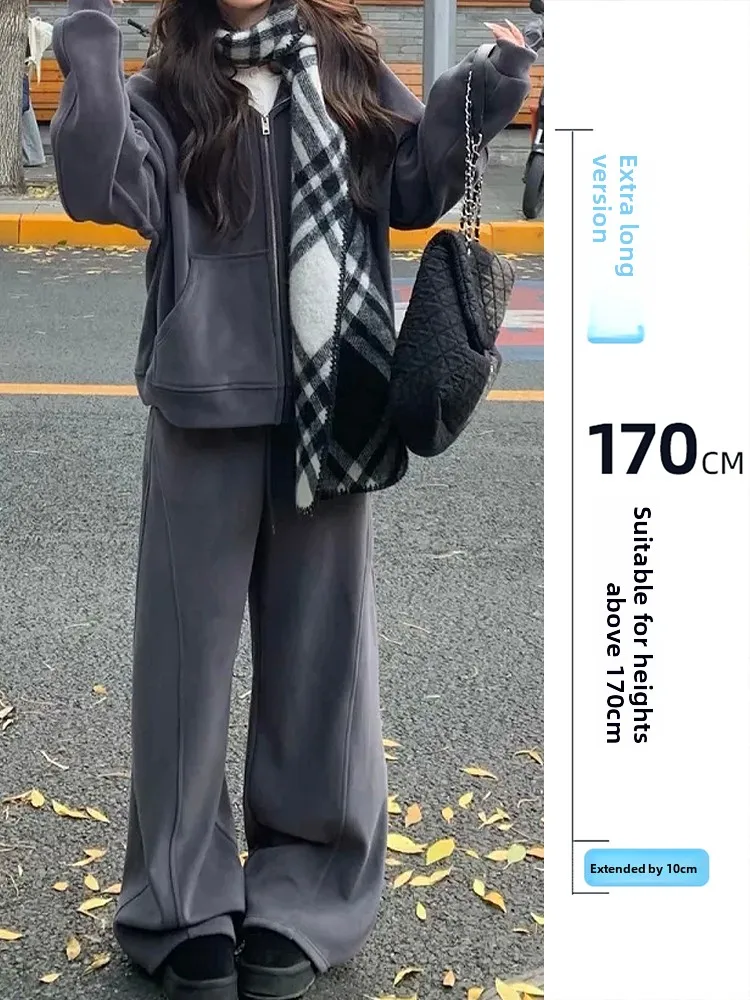 

Thiened Long Women's Sweatirt Set with Hood Deep ay Two-Piece Casual Sportswear Fce Lined Autumn Winter Outfit