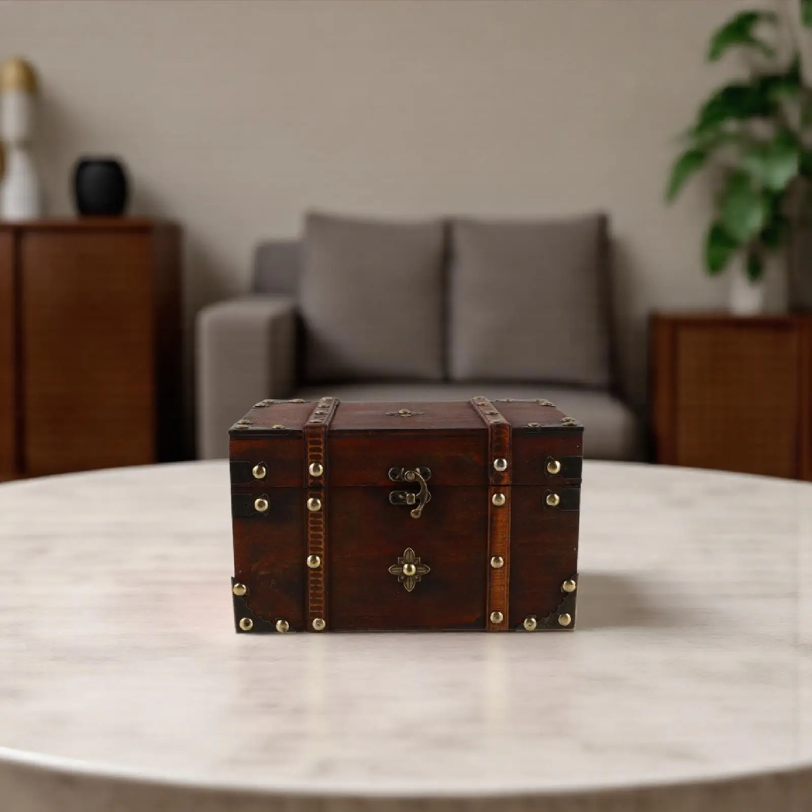 Vintage Wooden Jewelry Box Retro Lock Storage Organizer Case Treasure Chest Jewelry Display Container Wooden Earrings Box