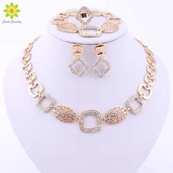 Wedding African Beads Jewelry Sets Collar Necklace Earrings Bracelet Fine Ring For Women Gold Color Party Accessories