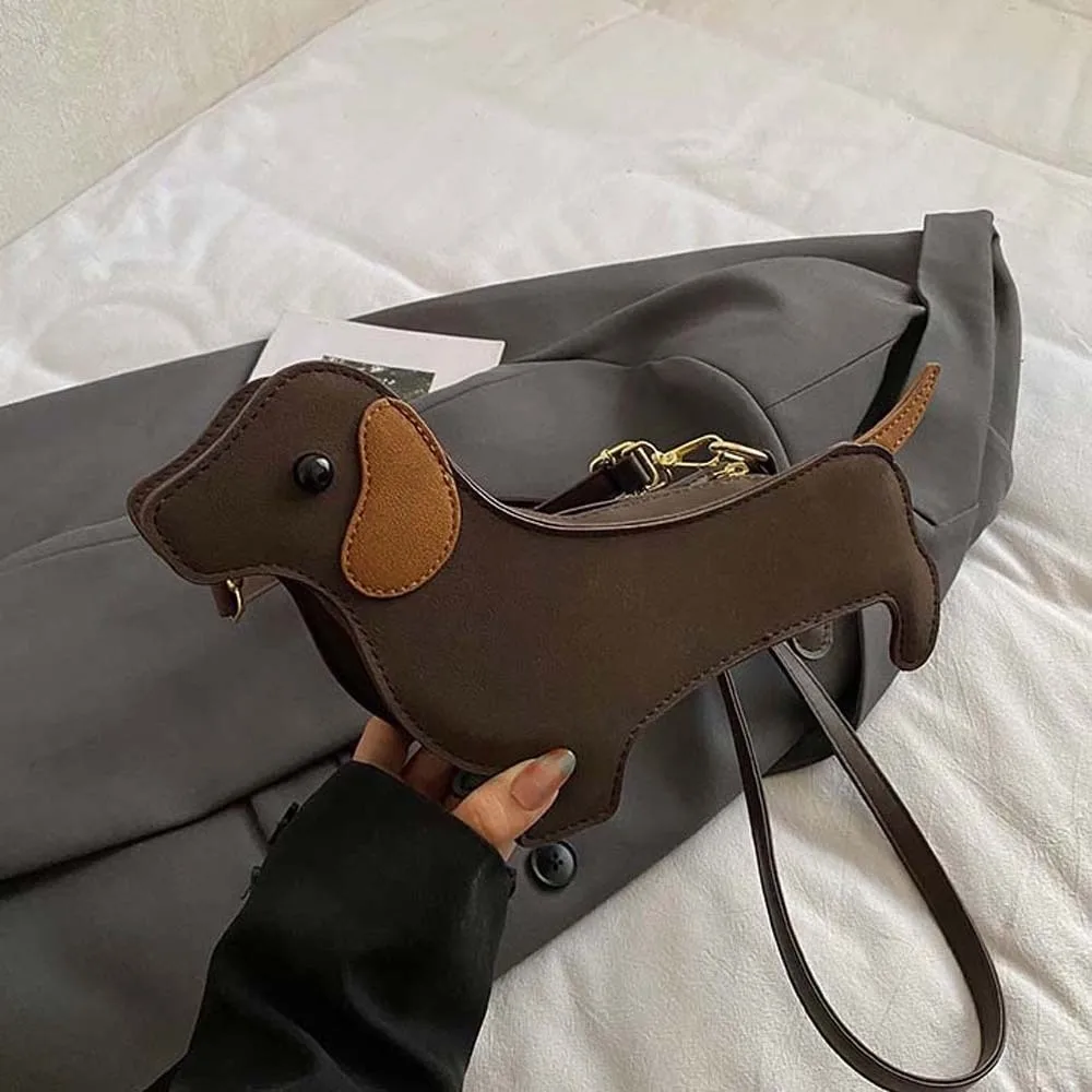 Kawaii Dachshund Crossbody Bag Large Capacity Three-dimensional Dog PU Shoulder Pouch Lightweight Korean Style Retro Phone Bag