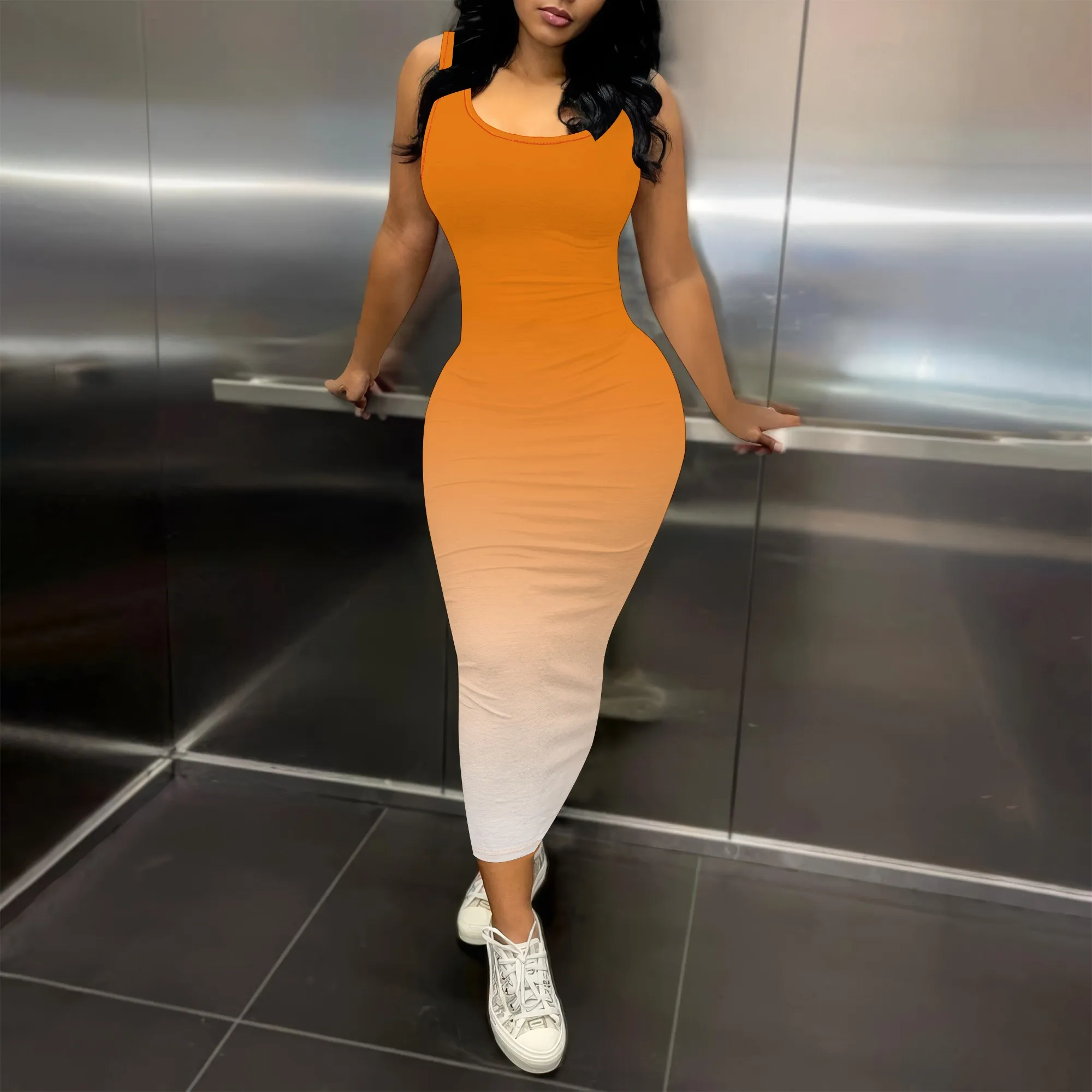 

Women's Blue-Purple Gradient Sleeveless Dress Polyester A-Line Knee Casual Summer Trendy Stylish Design