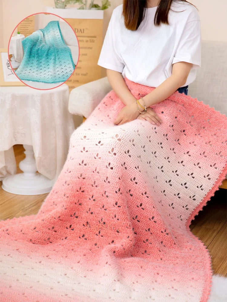 snowball-diy-hand-knitting-adient-color-hollow-blanket-material-kit-wool-yarn-crochet-woolen-tead-cover-blanket