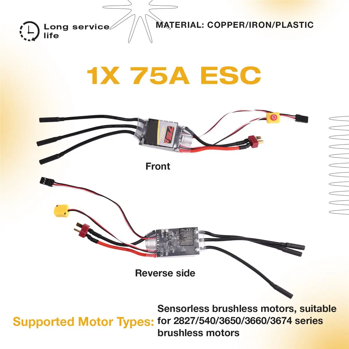 Nices 3650 6600KV High-Speed Brushless Motor and 75A Brushless ESC for Arrma Traxxas Hsp Redcat Rc4wd Tamiya Axial Scx10 D90