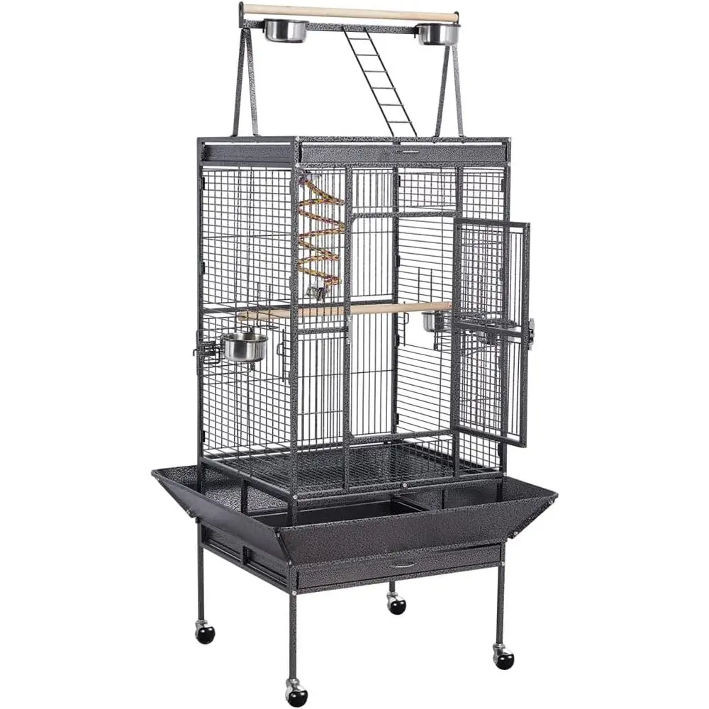 

68-inch Wrought Iron Play Top Large Bird Cage, Black