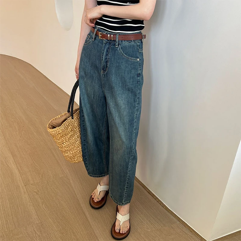 Oversized Heavenly Silk Slim Collapse Jeans Women\'s Summer 2023 New Slim Wide Leg Pants Harlan Pants