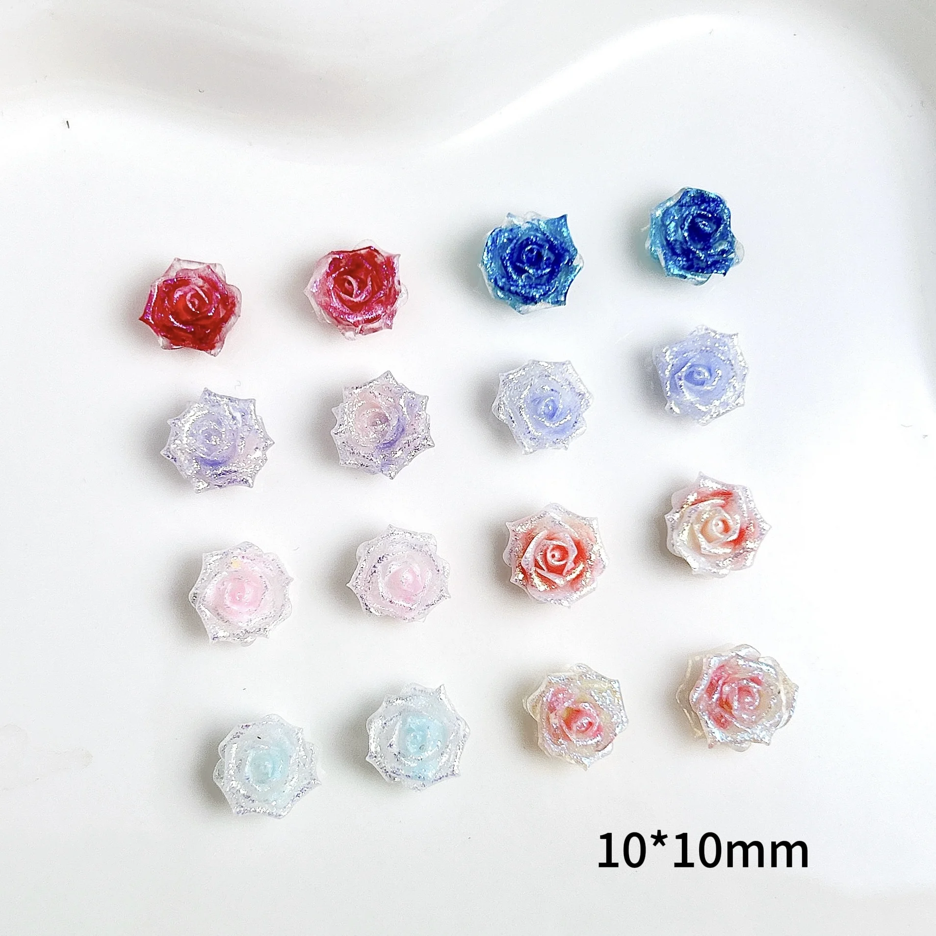 Décorations pour ongles en résine camélia colorée dégradée, simulation douce et lumineuse, fleurs fines scintillantes, pièces pour Nail Art à faire soi-même