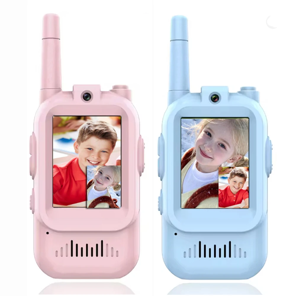 2PCS Video Call Walkie Talkies 2-Inch Screen Rechargeable Intercom Walkie-Talkie Cartoon One-Click Intercoms Gift For Boys Girls