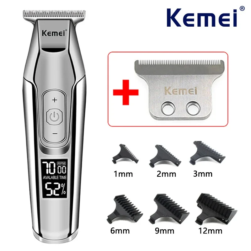 

Kemei KM-5027 Профессиональная машинка для стрижки волос для мужчин, триммер для волос с ЖК-дисплеем, 0 мм, беспроводная машинка для стрижки волос, зарядка через USB