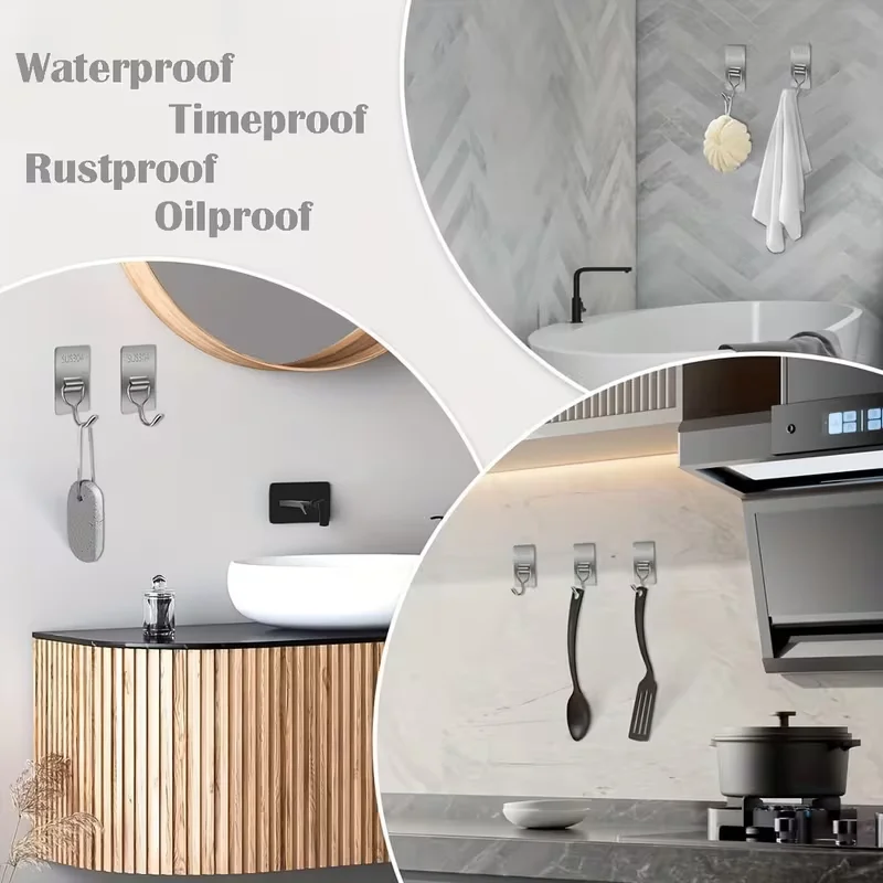 Self-Adhesive Towel Hooks 304 Stainless Steel Stick-On Wall Hooks For Home Coat Robe Bathroom Organization Accessories image 6