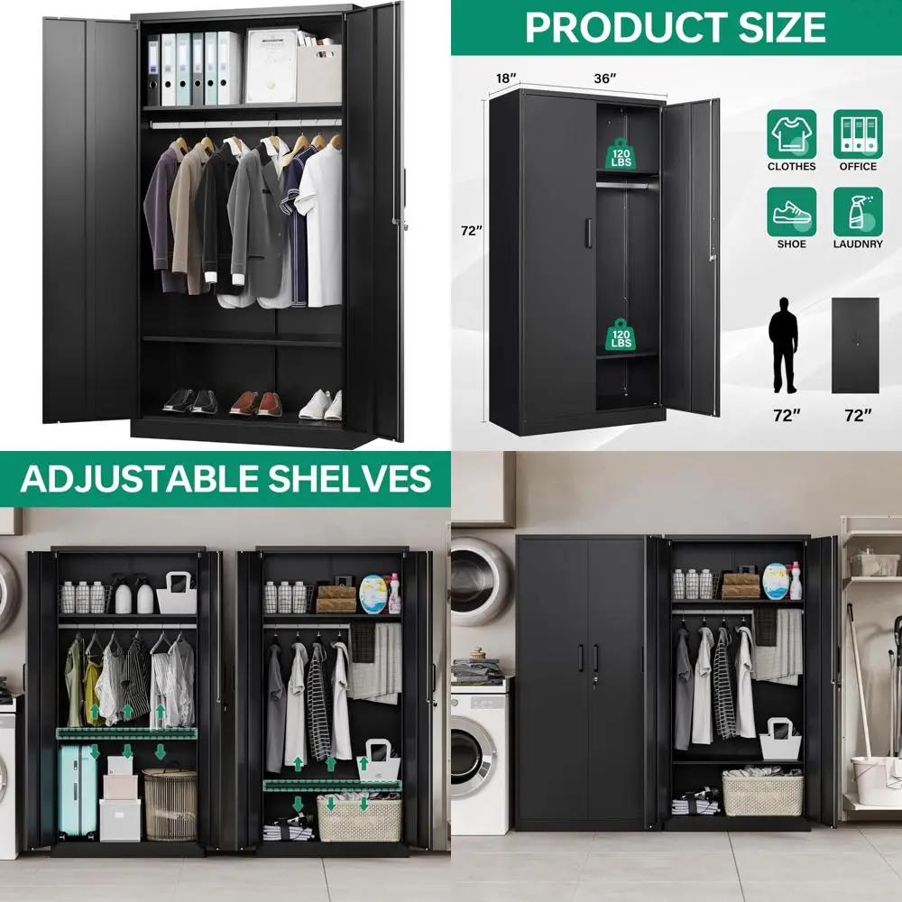 خزائن خزانة ملابس معدنية من Letaya مع قفل، خزانة ملابس 72 × 36 × 18 خزائن تخزين لغرفة المنزل، قسم الإطفاء، المدرسة، Em