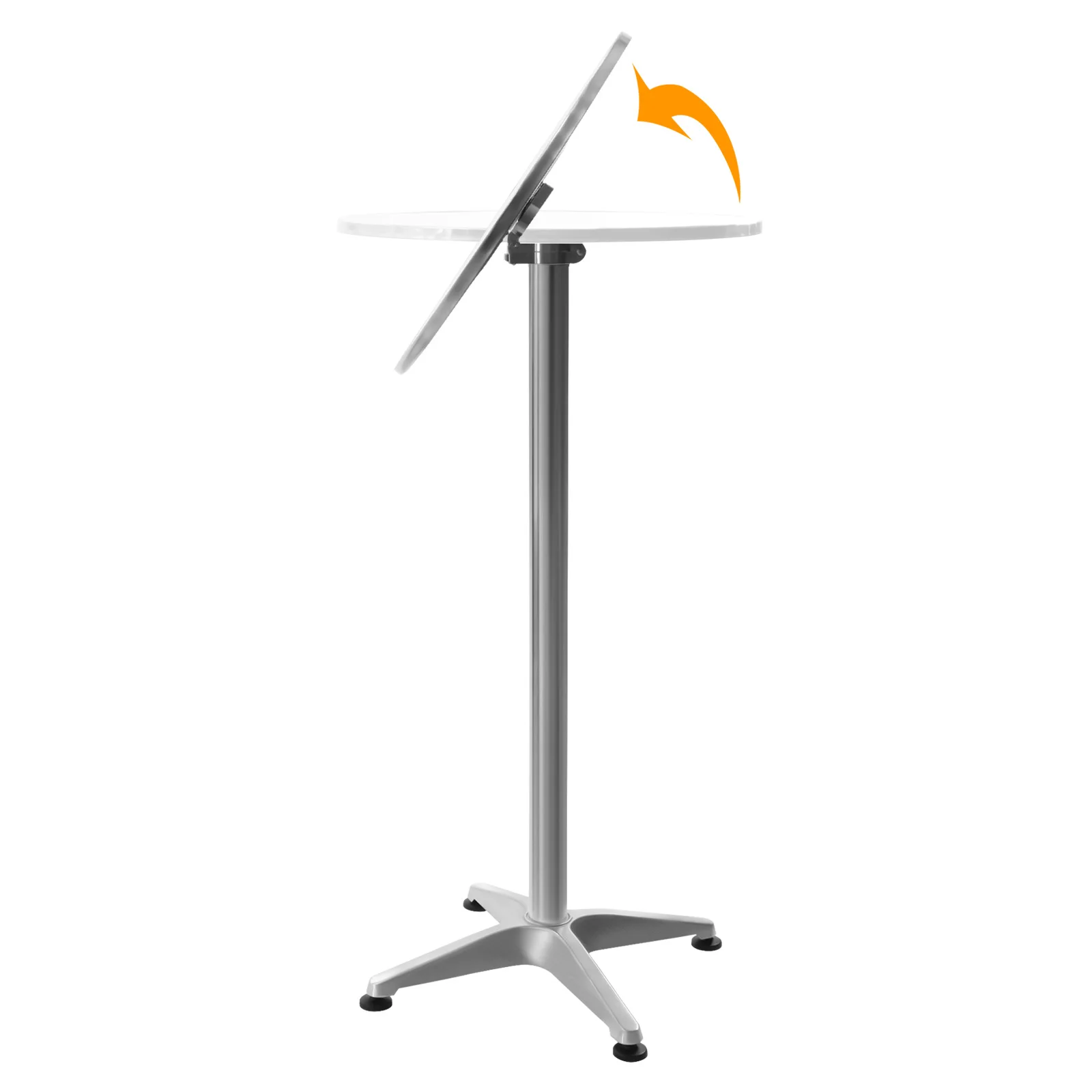 (Silver) Round Outdoor Dining Table, Outdoor Bar Height Table with Flip-Up Table, Round Aluminum Table, for Home, Cafe, Bar