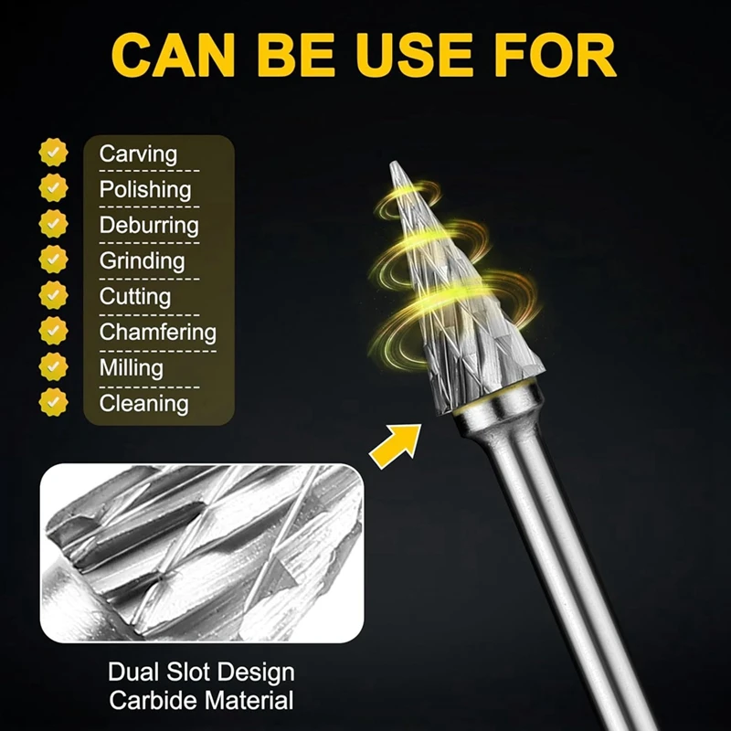 A76X-Carbide Burr Set Compatible With For Dremel Rotary 1/8Inch Shank 10PCS Die Grinder Rotary Tool Rasp Bits Accessories