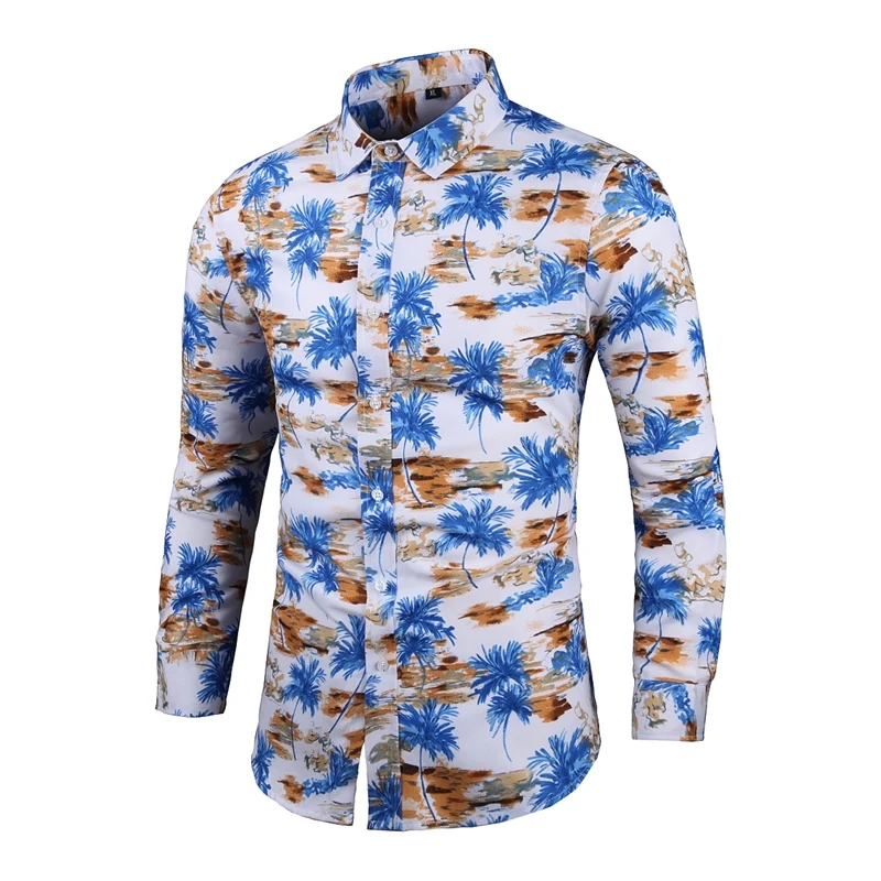 Camisa ajustada de manga larga para hombre, ropa de calle con estampado Floral, estilo chino Vintage, 2024