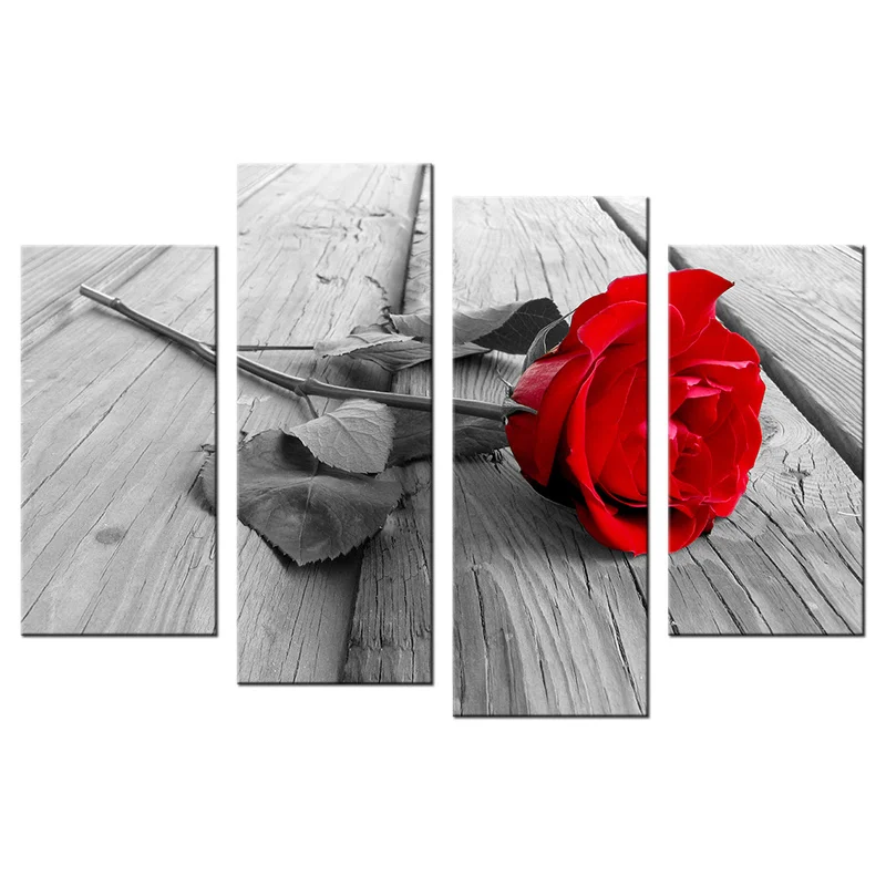 

4 Pieces Red Rose Posters Home Decor Romantic Flower Print Canvas Painting Modern Style Pictures Living Room Wall Art