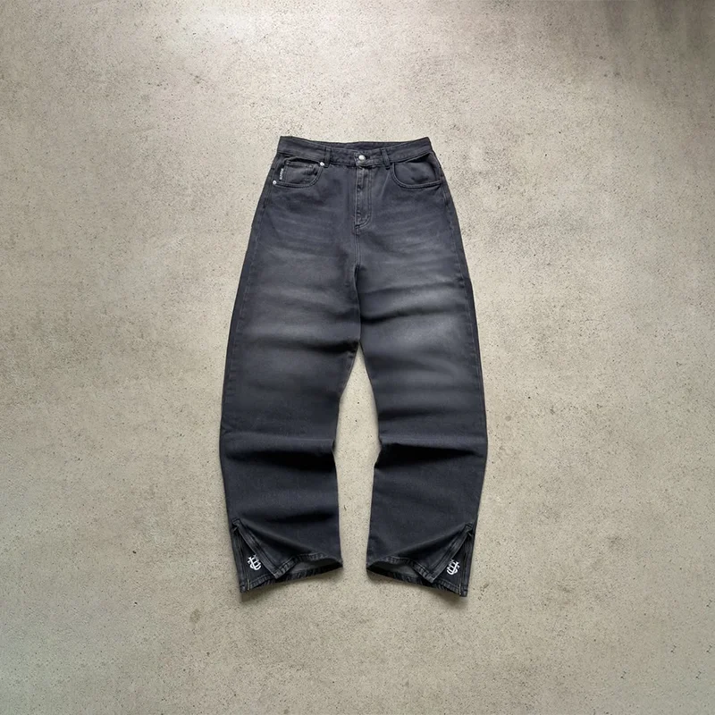 Y2K повседневные джинсы с высокой талией, винтажные потертые белые джинсы с вышивкой логотипа Su, свободные прямые джинсы для мужчин и женщин, модная уличная одежда