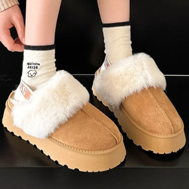 

2025 Winter New Fashion Plush Designer Luxury Round Toe Women's Mules Daily Home Office Thick Warm Women's Snow Boots 36-41