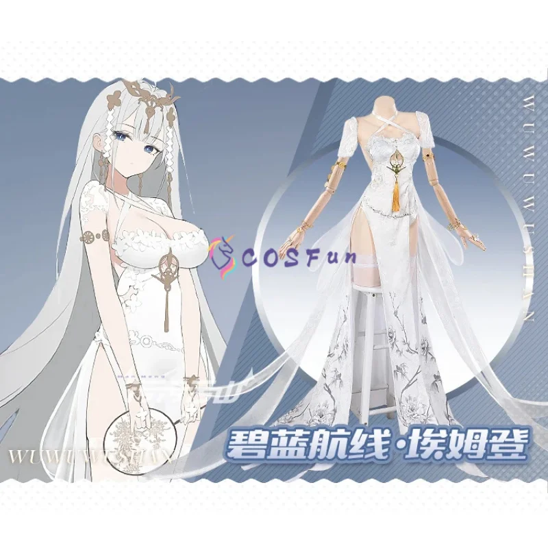 

Azur Lane SMS Emden Косплей Костюм Белый Cheongsam Ролевая Игра Женский Элегантный Хэллоуин Вечернее Платье Костюм Полный Комплект COSFun
