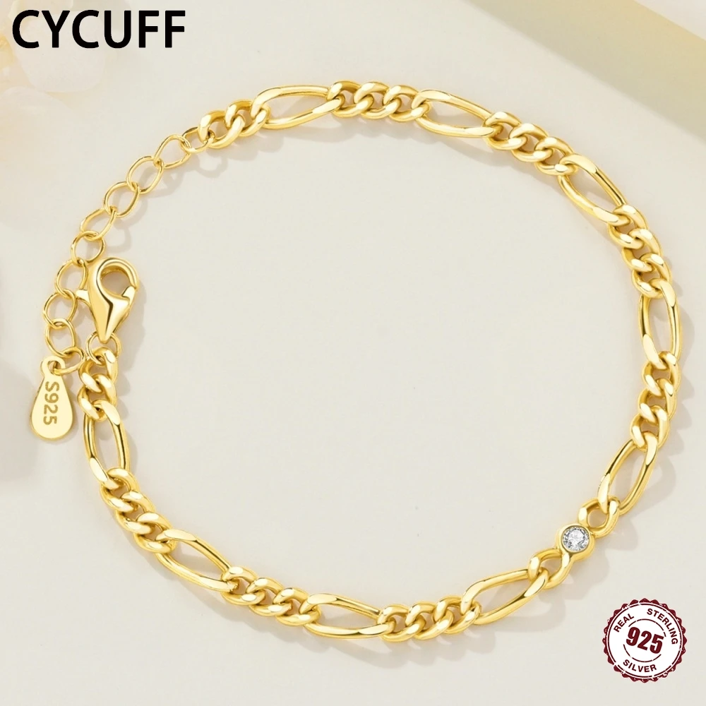 

CYCUFF New 925 Sterling Silver Zircon Golden Bracelets Inlaid Chain Bracelet Fine Jewelry Wedding Party DIY Gift For Women 2025