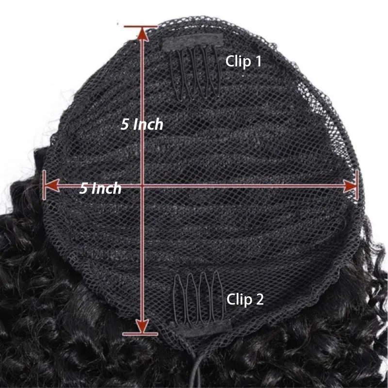 Onda Profunda Caudas De Cavalo Do Cabelo Humano, Onda De Água, Extensões De Cordão, Hairpiece Preto Natural, Clipe No Rabo De Cavalo, 14-26 em