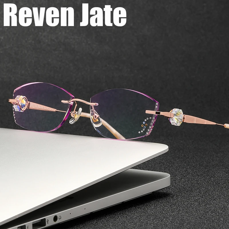 

Reven Jate 9060 Titanium Rimless Diamond Cutting Woman Glasses Frame Optical Prescription Eyeglasses Female Eyewear Fashion