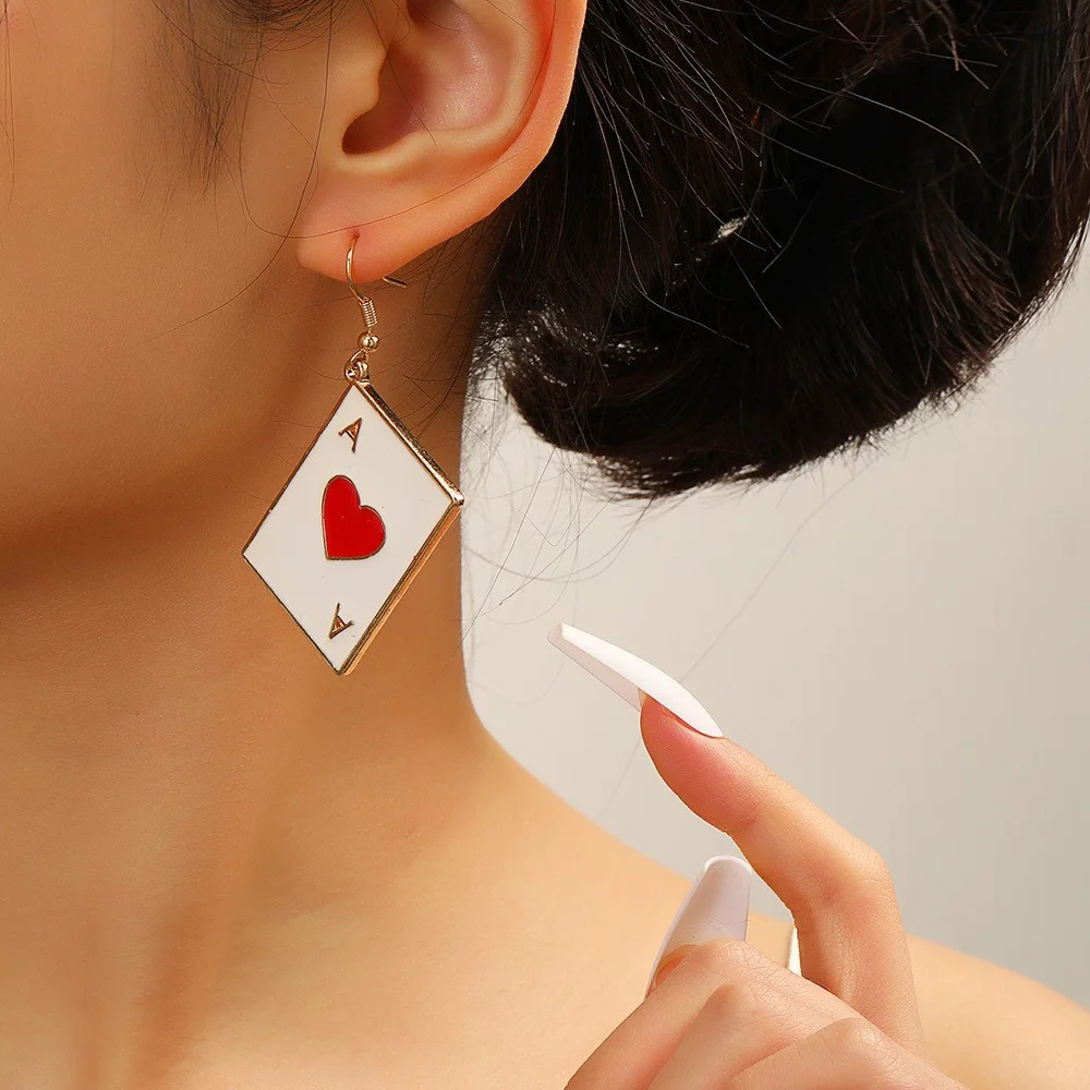 Poker Earrings Spade A Red Peach A Charm White Ear Studs For Women Girl Trendy Exquisite Ear Decorate 2024