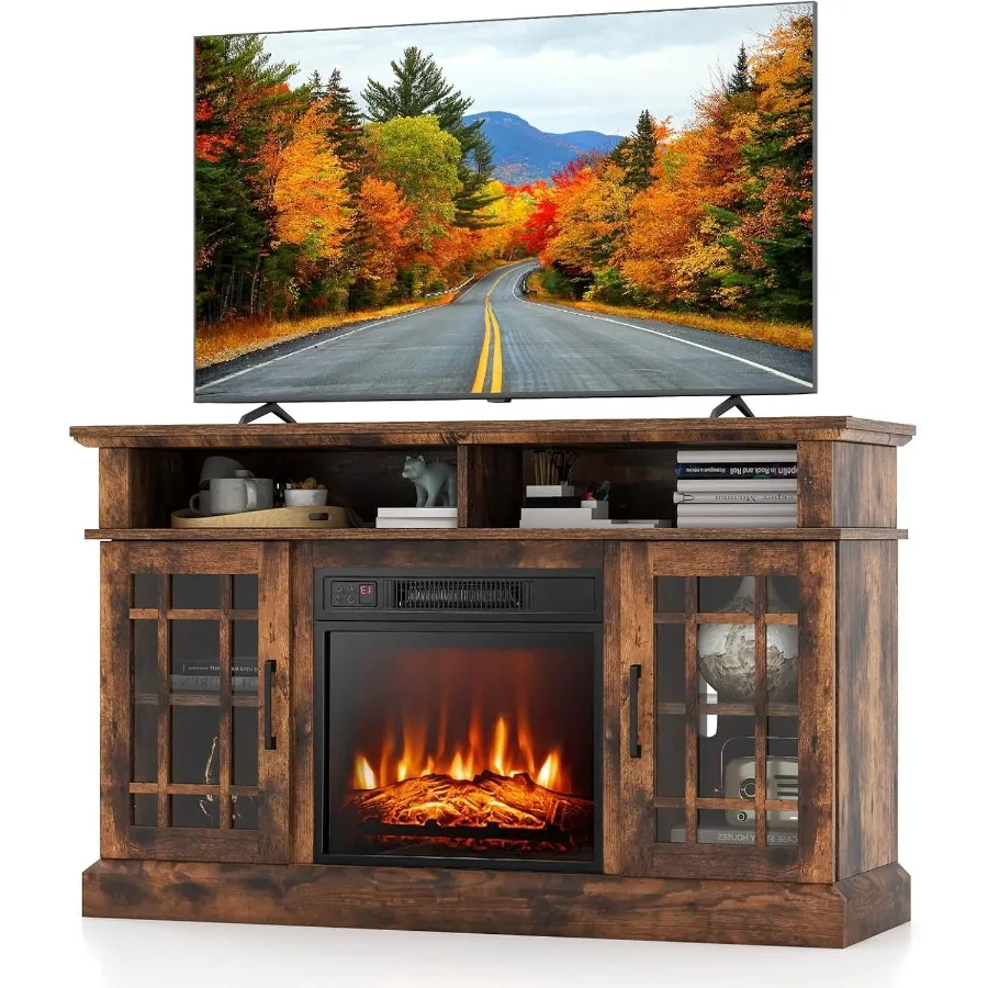 

Electric Fireplace TV Stand for TVs up to 55 with 18 Fireplace Insert Heater Remote Control Operation Adjustable Shelves Wood M