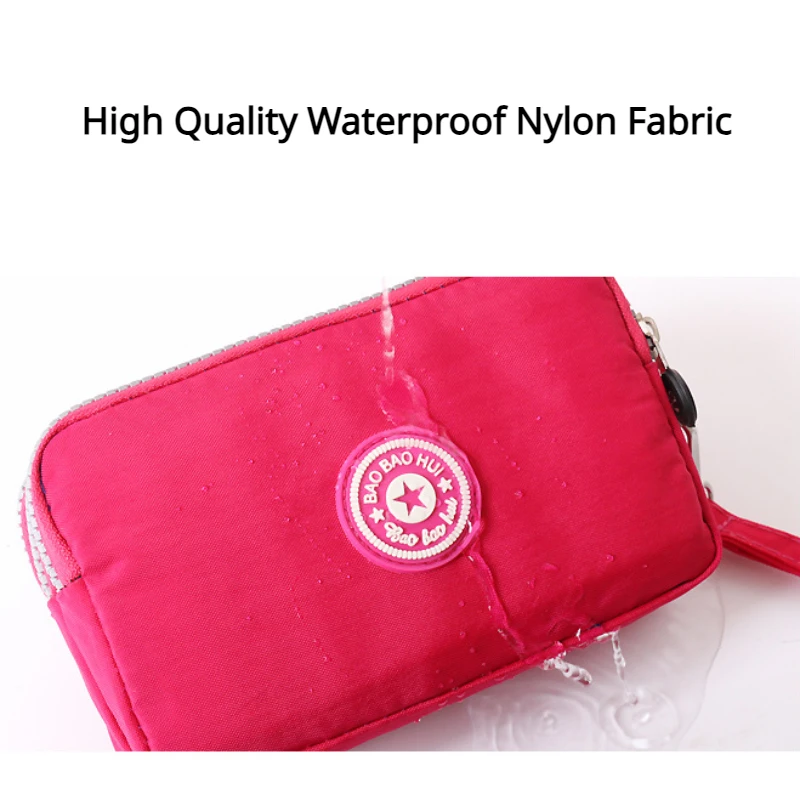 Fashion Zipper Wallet Women's Casual Waterproof Clutch Bag Versatile Nylon Phone Bag with Wristlet 3 Layer Wallet Large Capacity