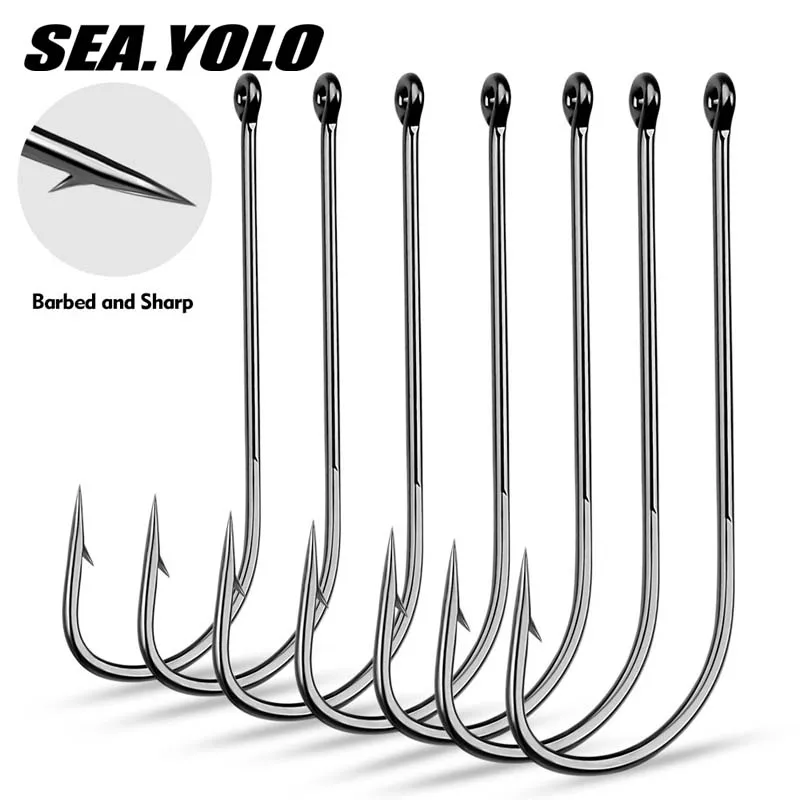 

Sea.Yolo 50pcs/pack Fishing Hooks High Carbon Steel Long Handle Barbed Hook Carp Fishing Tackle Accessories Sea fishing