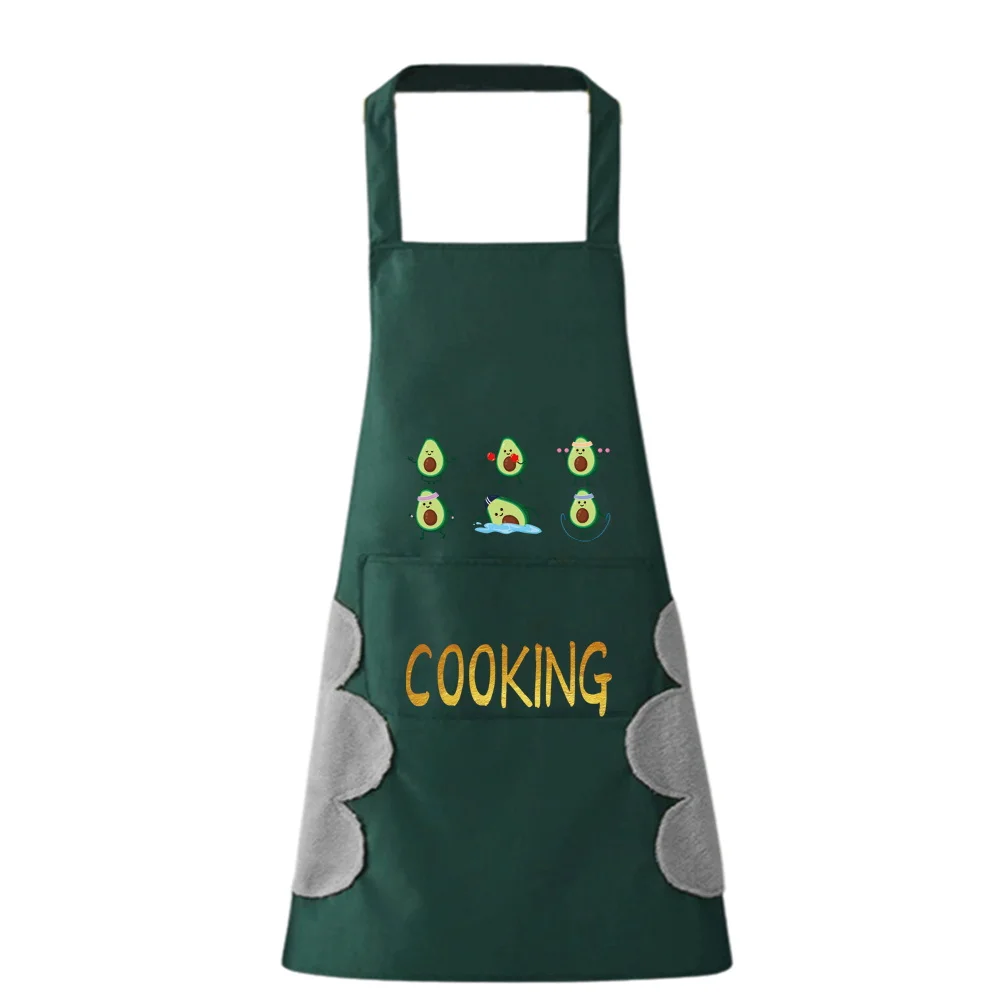 New Fashion Kitchen Aprons for Woman Men Chef Work Apron Waterproof Clean Uniform Avocado Pattern Beauty Wipe Hand Overalls