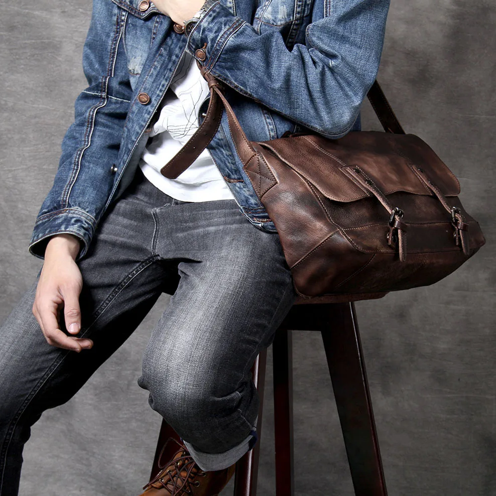 S.WORKER Vintage Echtes Leder männer Messenger Tasche Schulter Tasche Rindsleder Retro Casual Stil Umhängetaschen – Detail 5