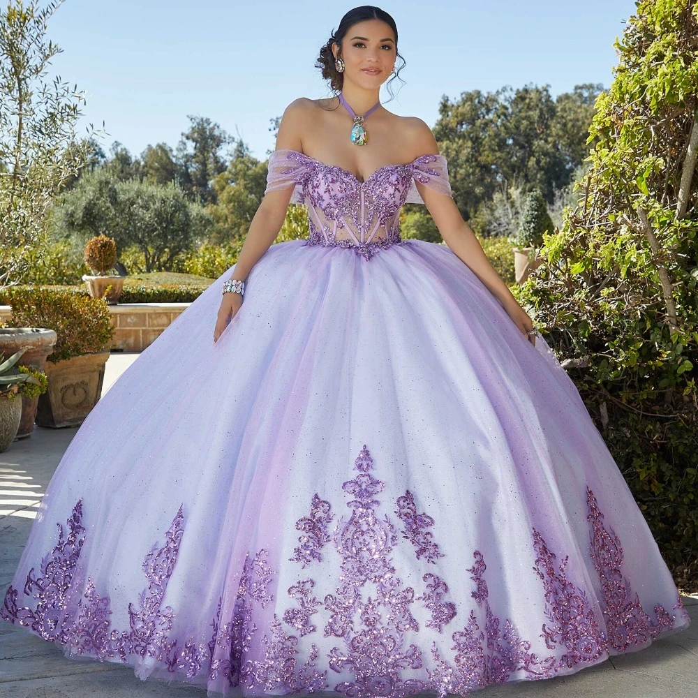 EVLAST-vestido de quinceañera con hombros descubiertos, ropa de quinceañera con apliques florales de encaje con cuentas, dulce vestido de cumpleaños de 16 Años, TQD096, 2024