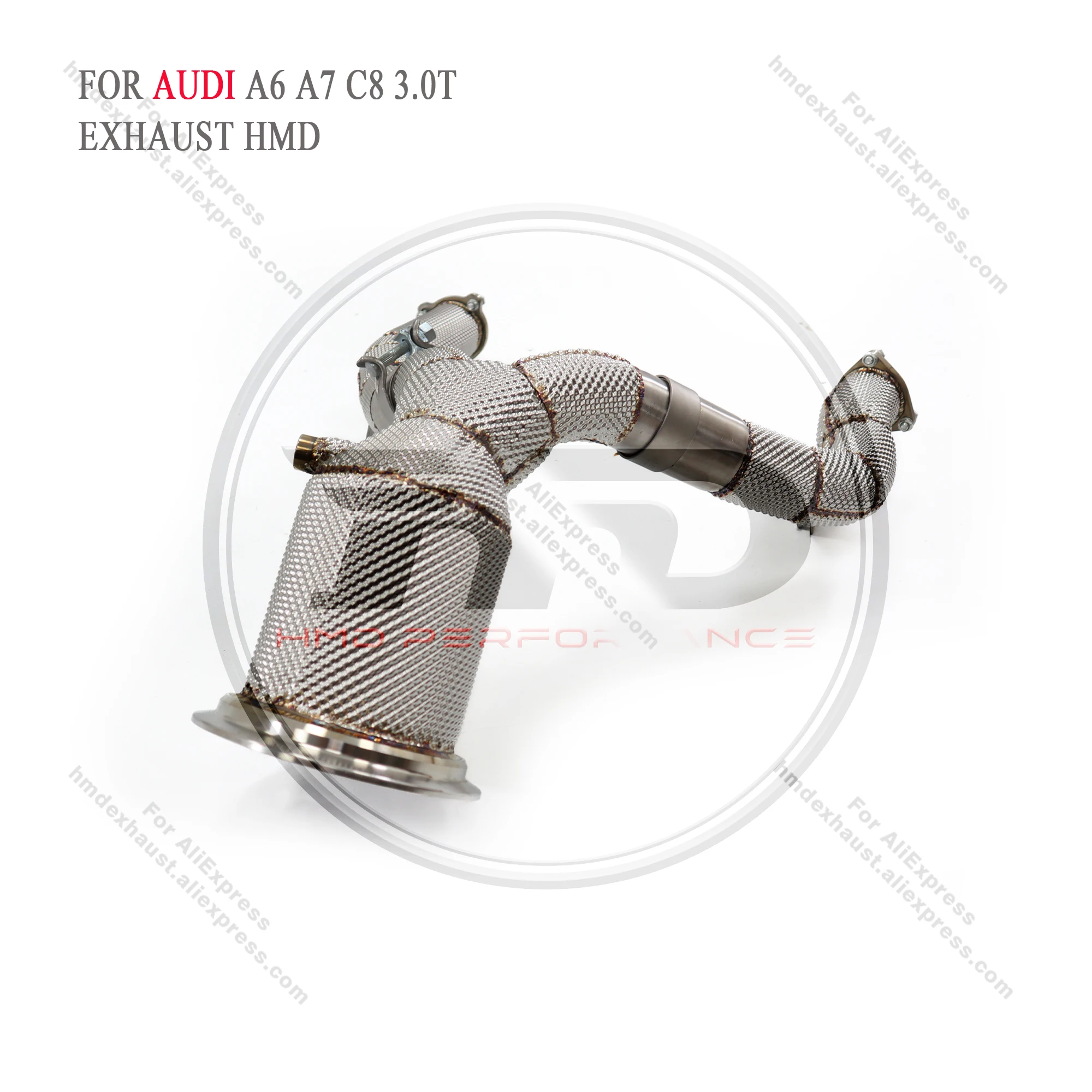 HMD Exhaust System High Flow Performance Downpipe for Audi A6 A7 C8 3.0T Version With Heat Shield Racing Pipe