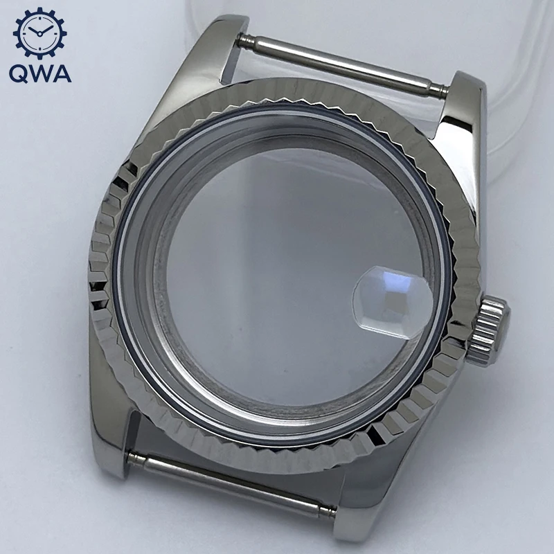 

QWA Нержавеющая сталь 316L 36 мм/39 мм Треугольный узор Datejust Серебряное сапфировое увеличительное стекло Корпус для часов Подходит для механизма NH35/NH36