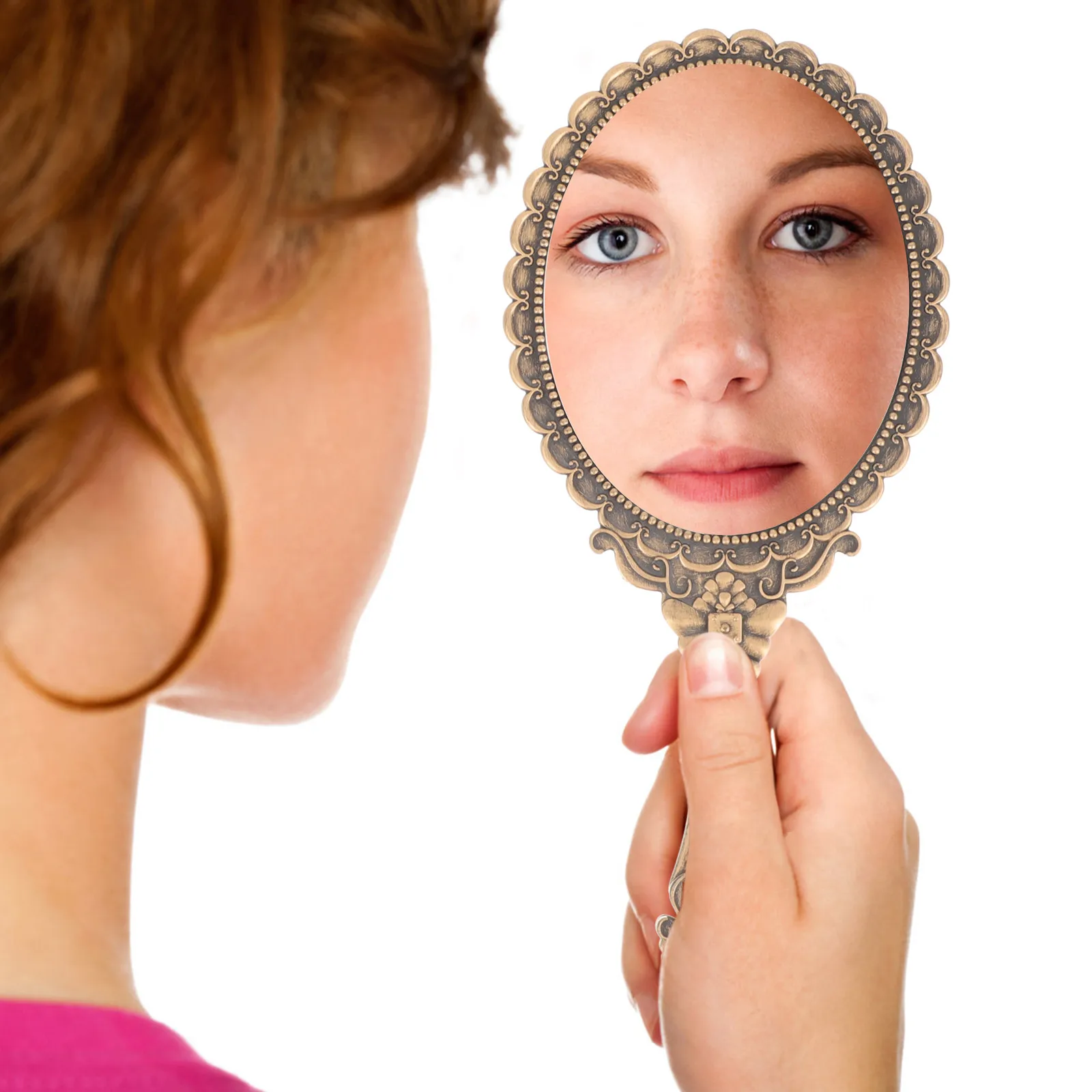 

2Pcs Hand Makeup Mirrors Portable Vintage Style Vanity Mirror for Girls Women Handheld Mirror Travel Gift