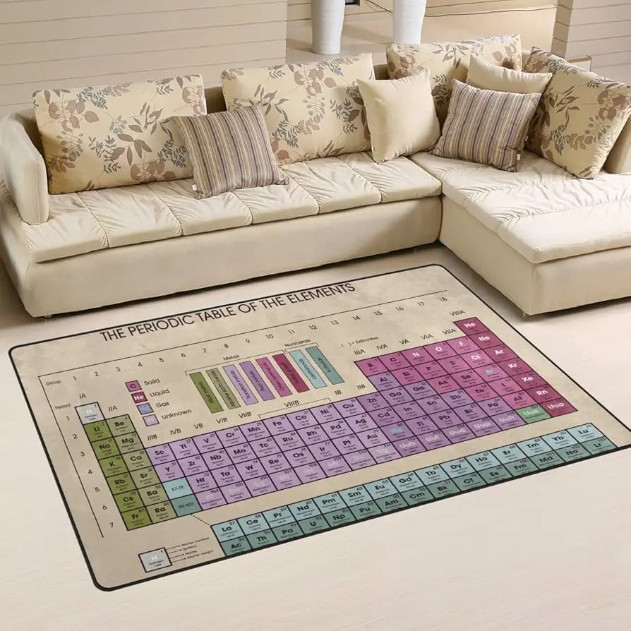 Tapis de sol Tableau Périodique des Éléments, Tapis de Chimie Scientifique pour la Maison, Salon, Chambre, Dortoir, Cuisine, Salle de Bain, Tapis de Porte
