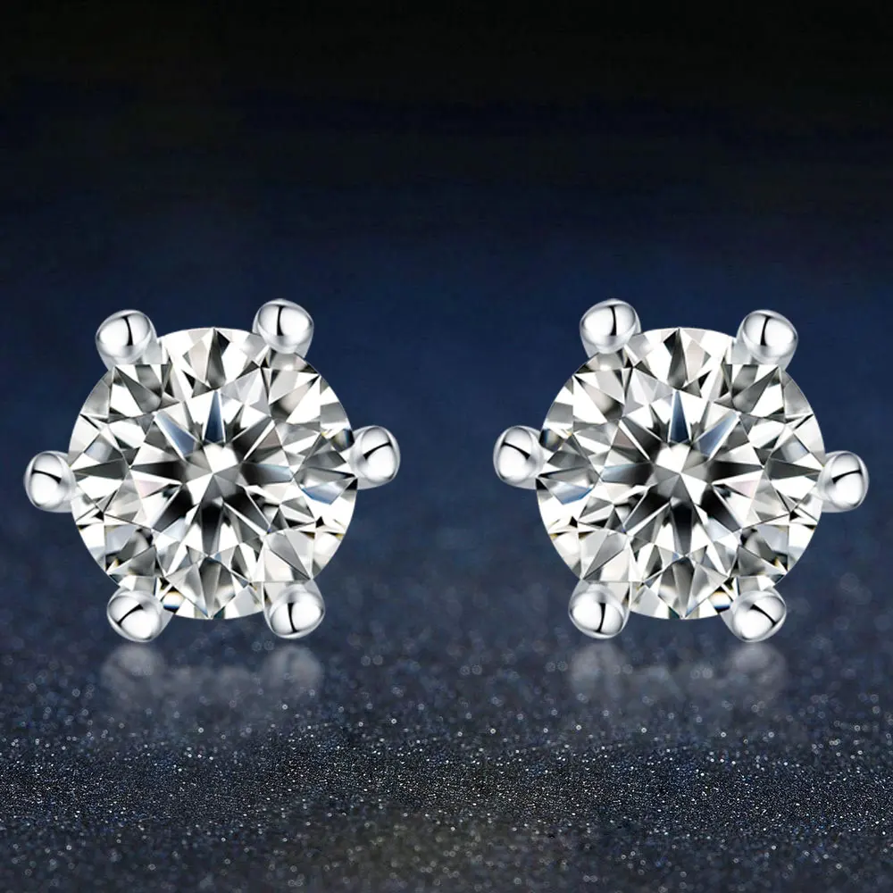 

0.6-6CT Moissanite Stud Earrings for Women Men 6 Prong D Color Ideal Cut Lab Created Diamond Silver Earrings with Certificate