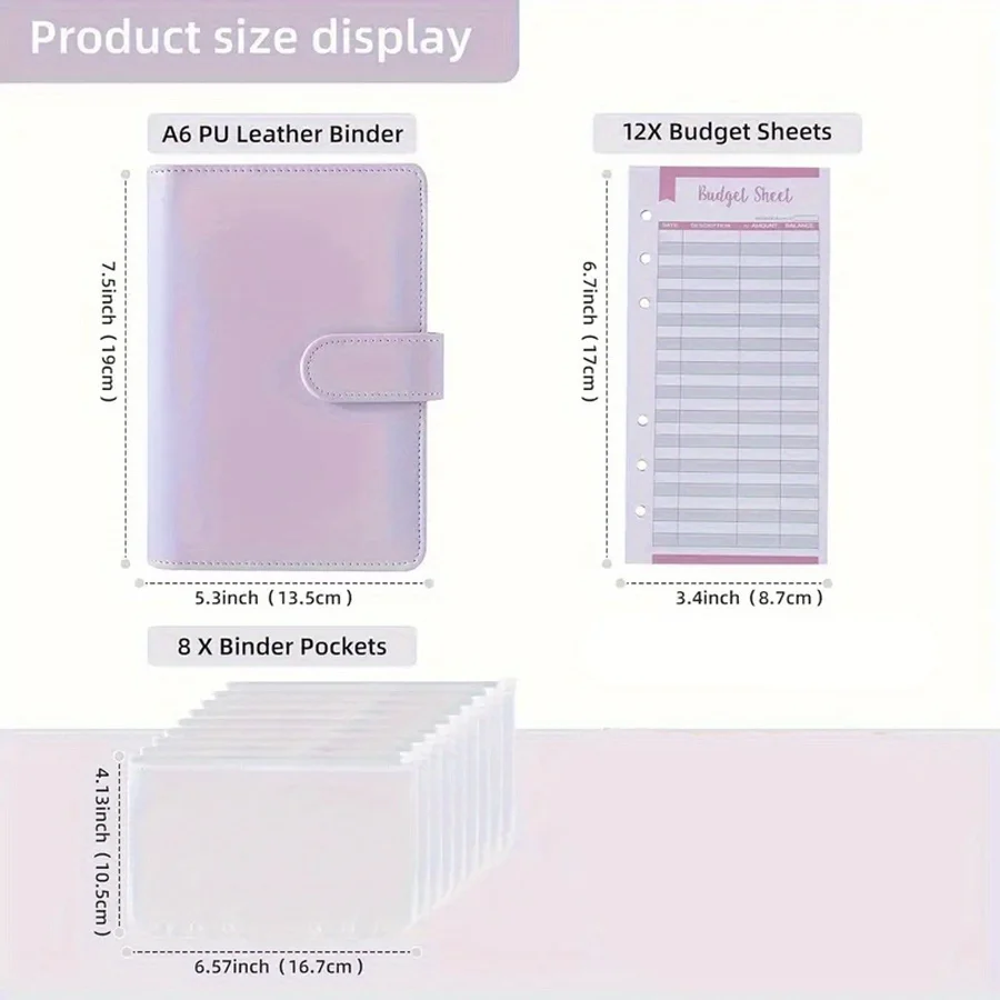PU Leather Budget Binder With Cash Envelopes Pockets Zip Small French Budget Pouch Binder For Saving Money A6 Planner Organizer
