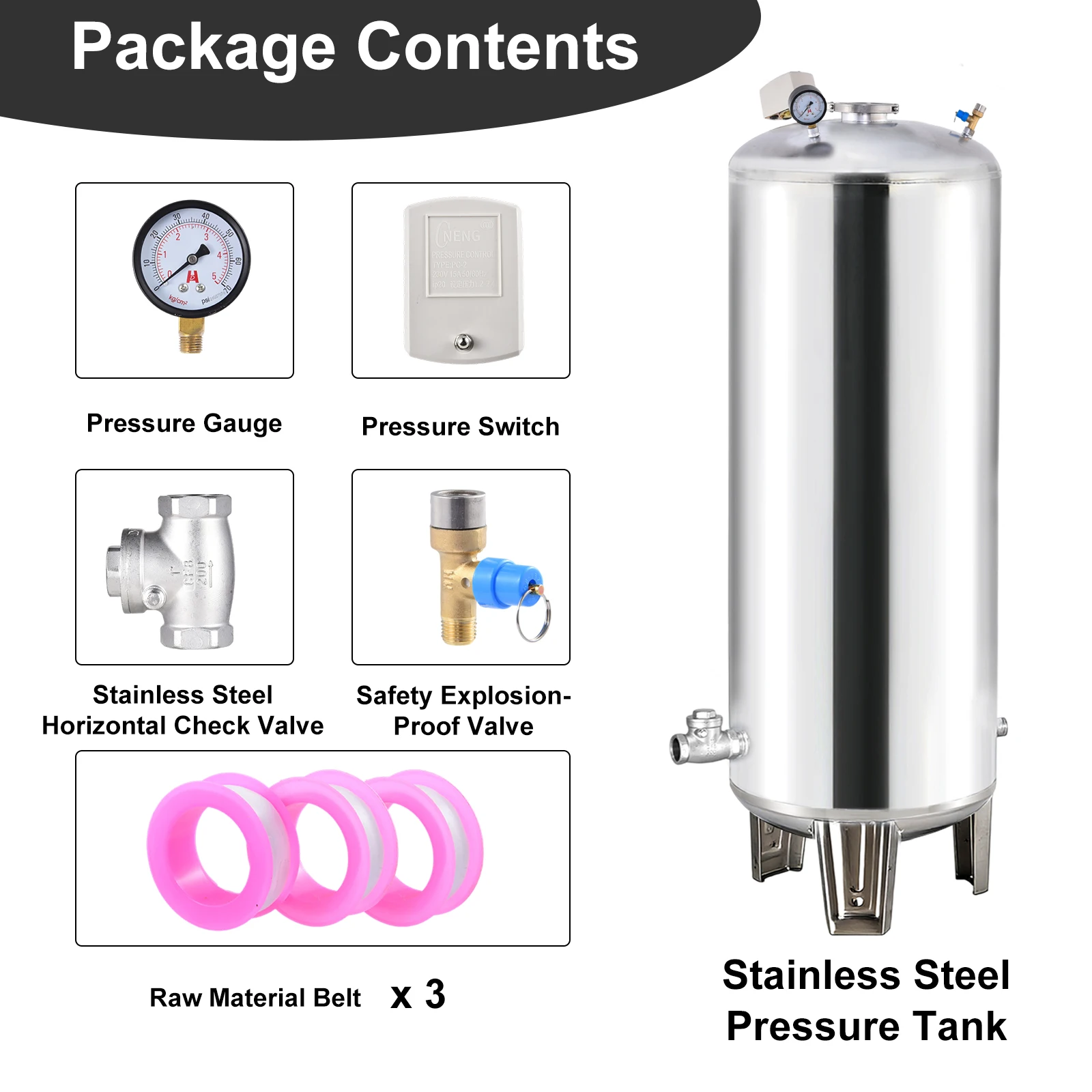 

Well Water Pressure Tank | 100L Well Pressure Booster Tank | Water Pressurized Container, Mounting Kit Included | for Home, Farm, Staircase, Garden, Kitchen