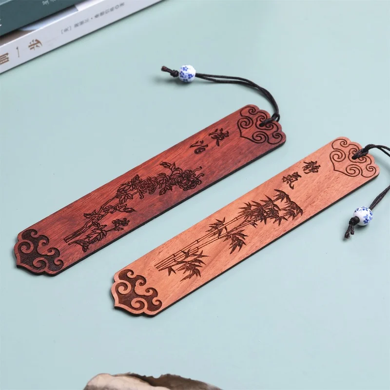 Wooden Bookmark Chinese Style Brass Tassel Pendant Retro Book Clip Metal Pagination Mark Student Gift Stationery Bookmark