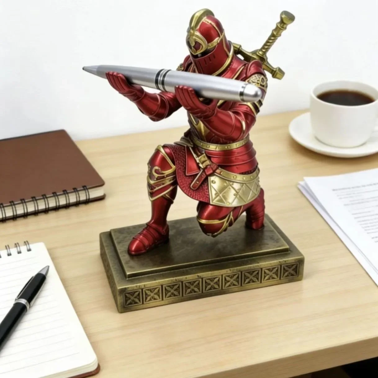 Nordic Executive Knight Warrior Pen Stand Figurines Resin Decoration Birthday Gift Home Office Study Sculpture Accessories Items