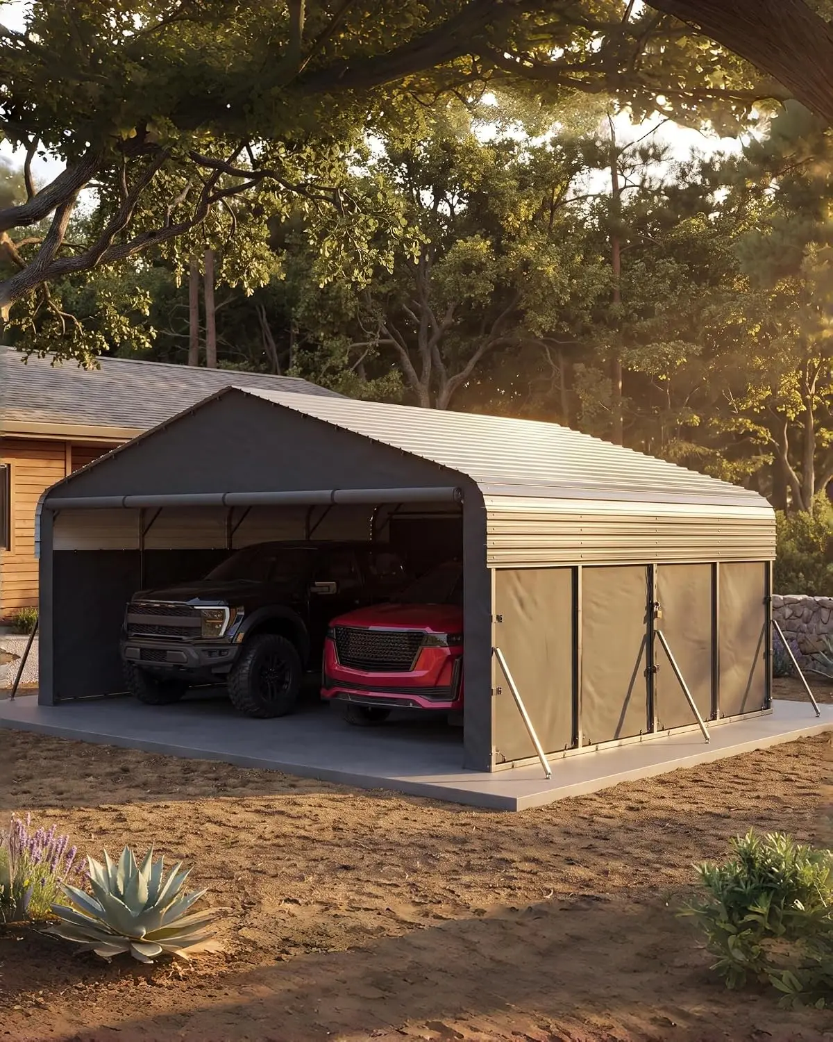 20x20 ft Metal Carport Enclosed, Car Ports for 2 Cars, Custom