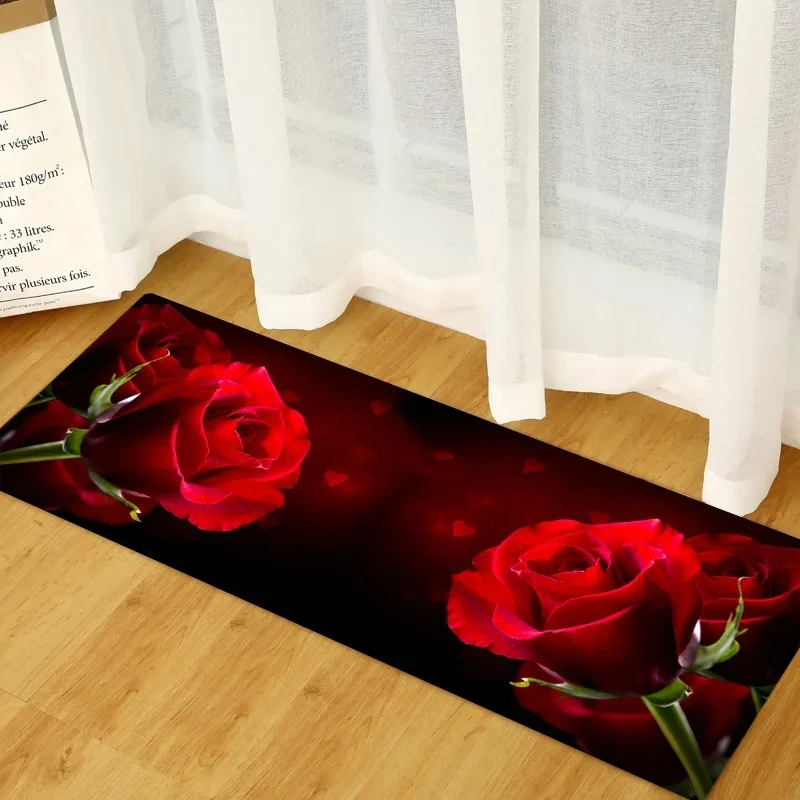 Rose Floral Kitchen Floor Mat Home Entrance Doormat Decoration Carpet for Living Room Non-slip Corridor Rugs Bathroom Mat