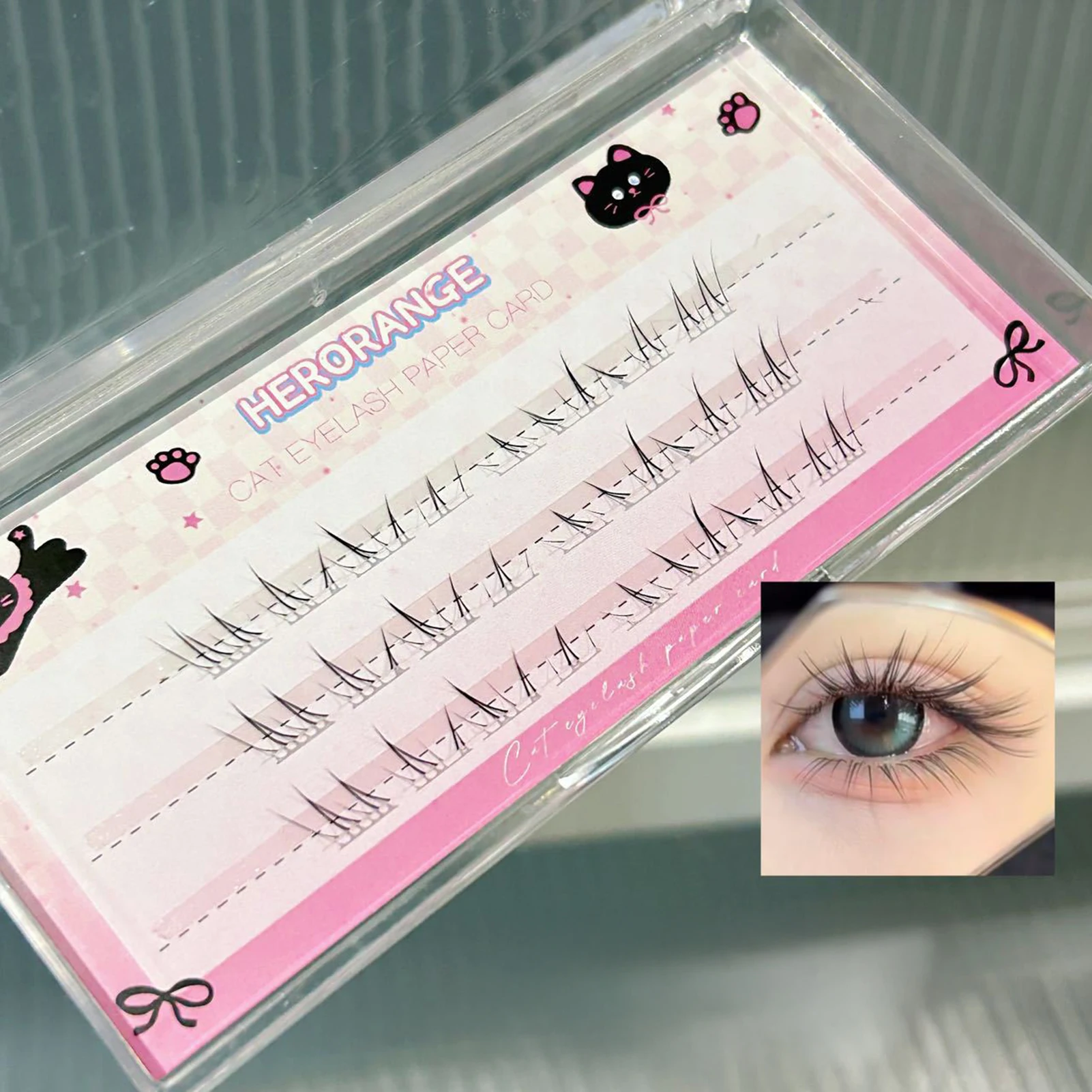 캣아이 아래 속눈썹 접착제 필요 없음 인조 속눈썹 5-7mm 혼합 길이 C 컬 블랙 슈퍼 내추럴 0.05mm 투명 스템