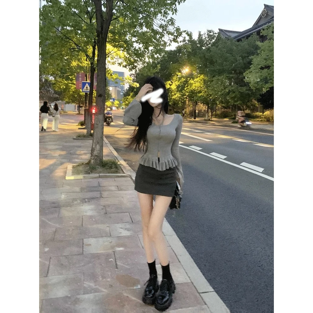 

Slim Fit Knitted Sweater Long Sve Hanging Ne Lace Inner Wear Autumn Design Sensation Hot Waist Girl Knitwear Top