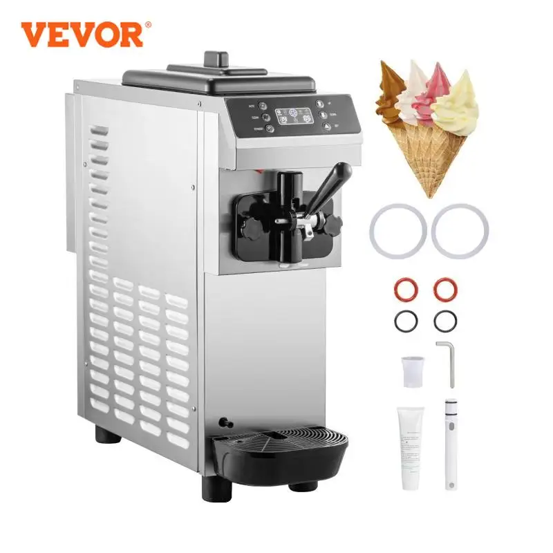 VEVOR 13L/H Commercial Soft Ice Cream Maker Single-Flavor Benchtop 1200W Countertop Vending Machine for Business Snacks Drinks