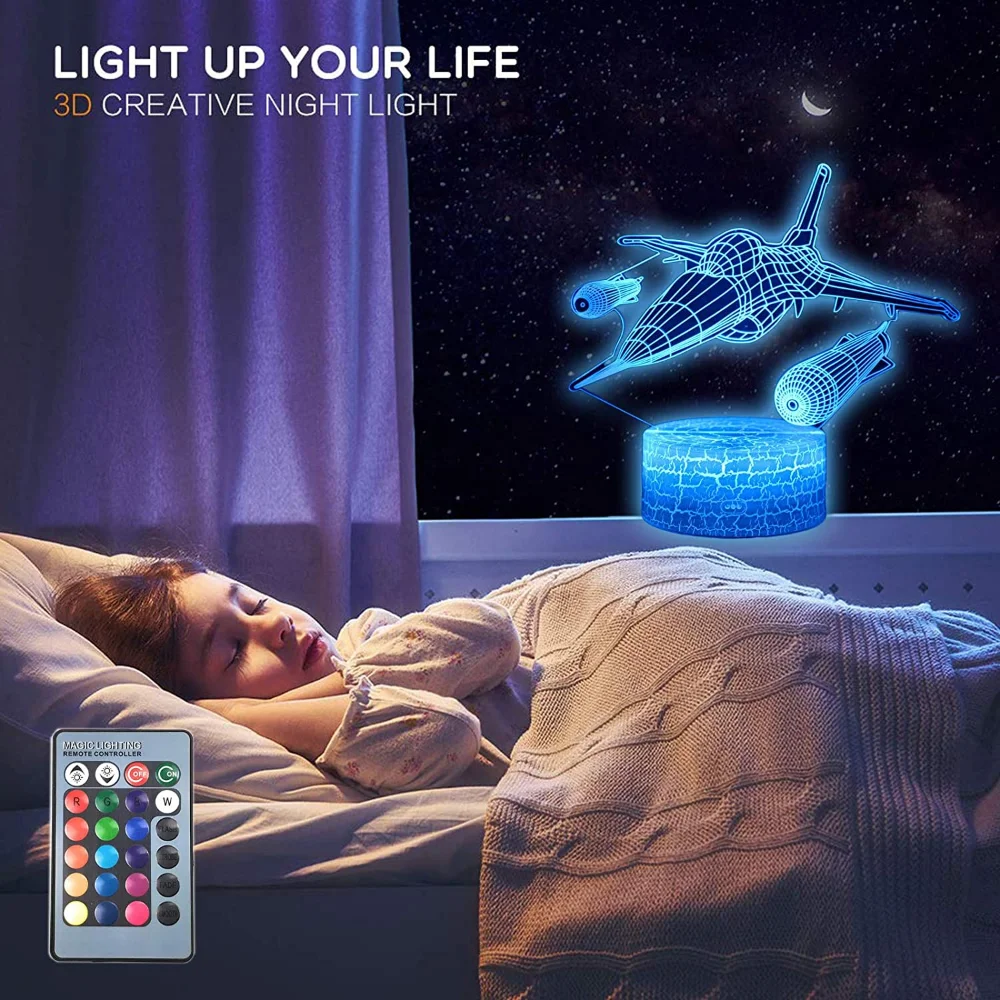 Nighdn Warcraft Fighter Jet Plane 3D Illusion Lamp Aircraft Airplane Night Light Bedroom Decor regali di natale per uomo ragazzi bambini