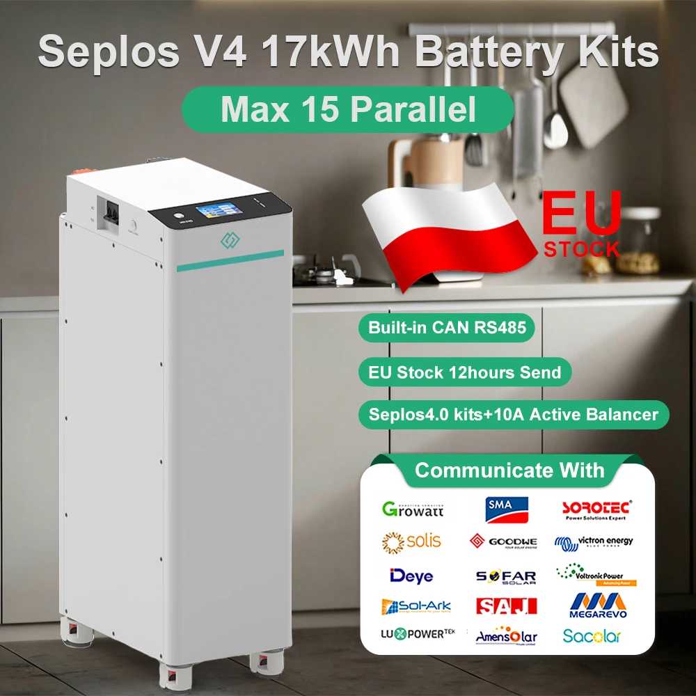 EU Stock 15kWh 17kWh Seplos 4.0 Kits 48V 280AH 320AH Lifepo4 Battery Box 1P16S 10A Active Balancer CAN RS485 Smart Touch Screen