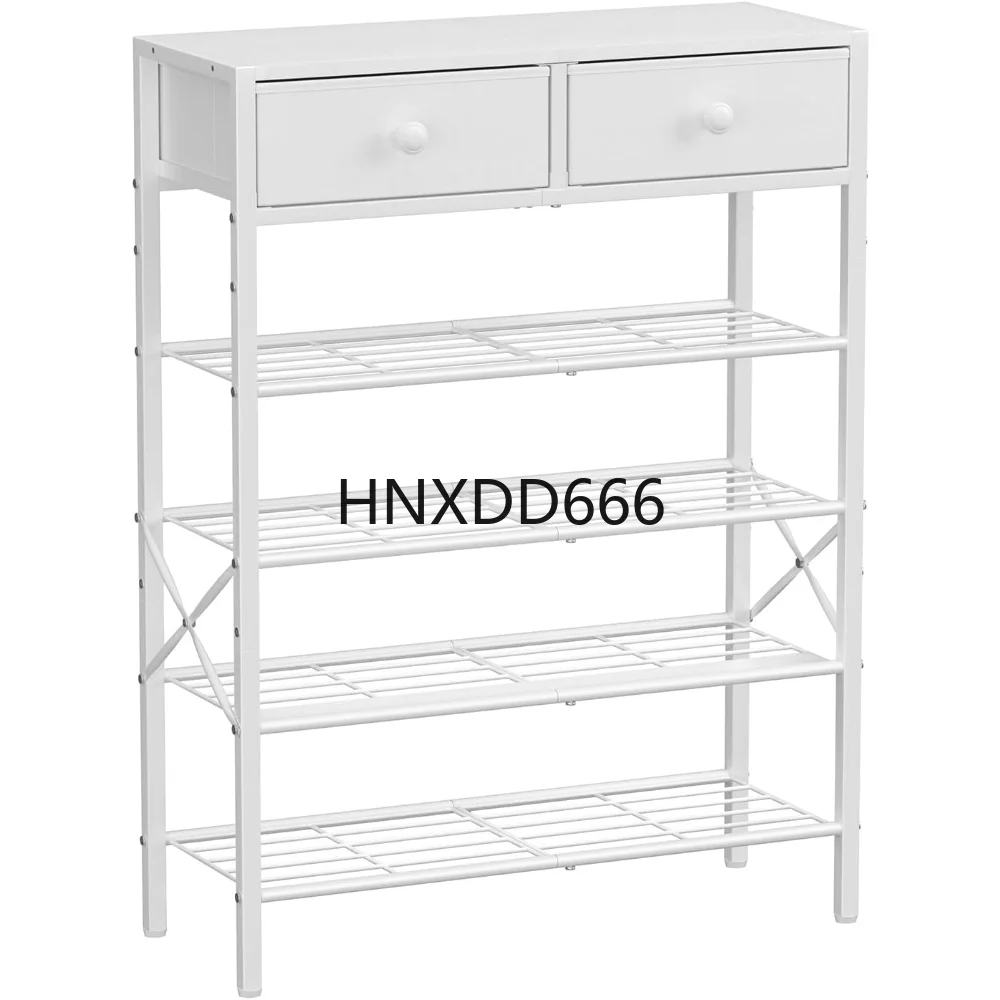 

5 Tier Shoe Organizer with 2 Non-Woven Drawers, Metal Storage for 16-20, Shoe Cabinets