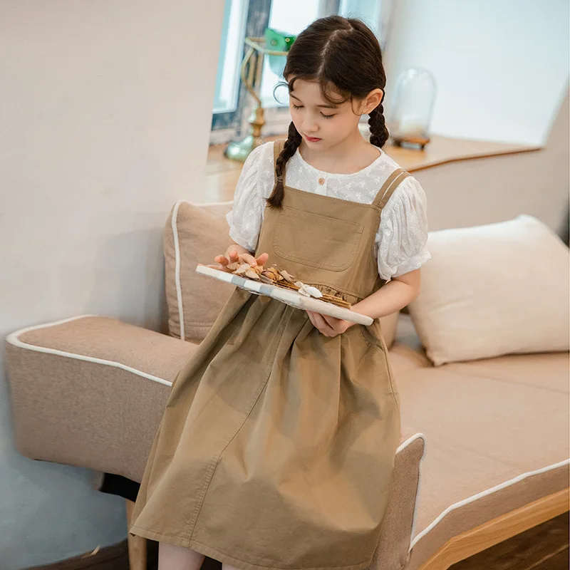 Zhongda Girls 2024 New Two Piece Backband Skirt For Korean Women's Treasure Summer Children's Lace Fashion Style Dress Set