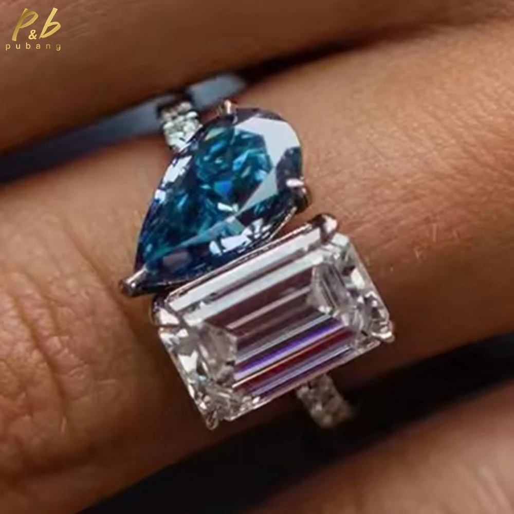 

PuBang Sparkling 3EX VVS1 4 Carat Emerald Cut 3.5 Carat Pear Moissanite Ring for Women Real 10K Yellow Gold Fine Jewelry Gifts